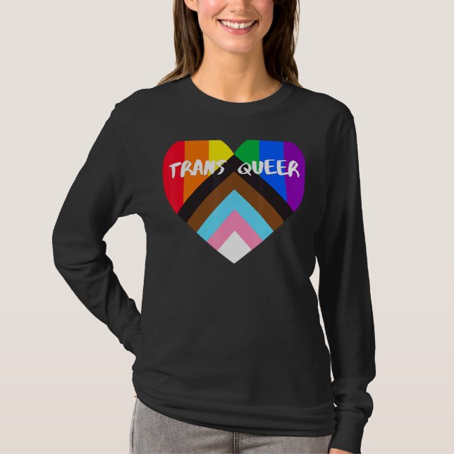Progress Pride Heart Flag  Trans Queer T-Shirt (Front)