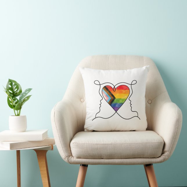 Progress Pride Heart Line Art Cushion (Chair)