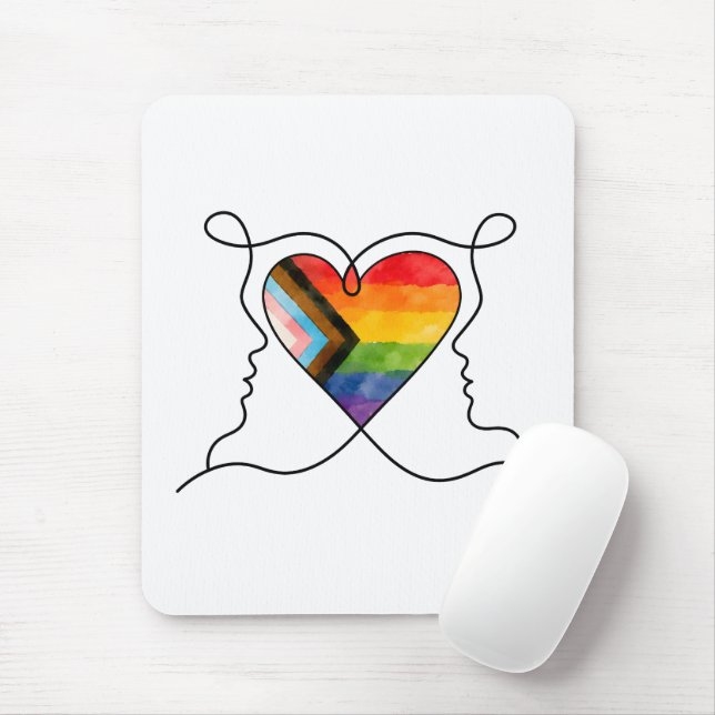 Progress Pride Heart Line Art Mouse Mat (With Mouse)