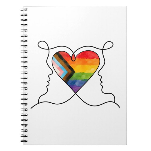 Progress Pride Heart Line Art Notebook (Front)