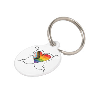 Progress Pride Heart Line Art Pet Tag