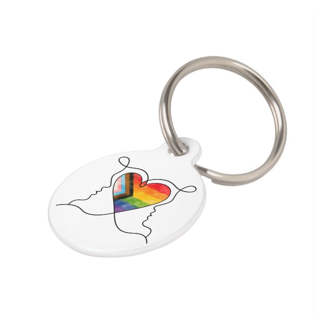 Progress Pride Heart Line Art Pet Tag (Side)