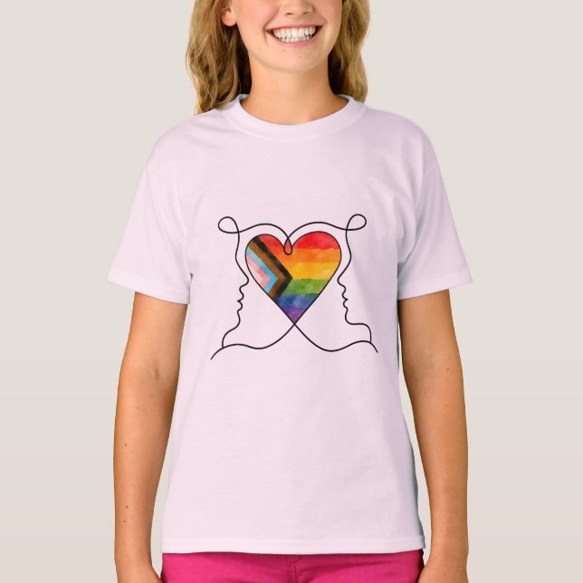 Progress Pride Heart Line Art T-Shirt (Front)