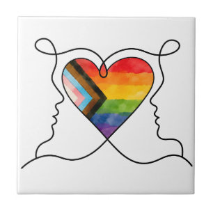 Progress Pride Heart Line Art Tile