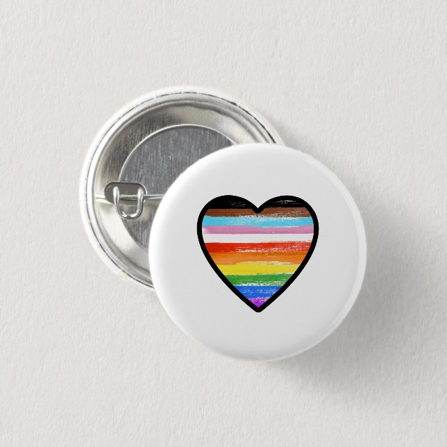 Progress Pride Painted Heart 3 Cm Round Badge (Front & Back)