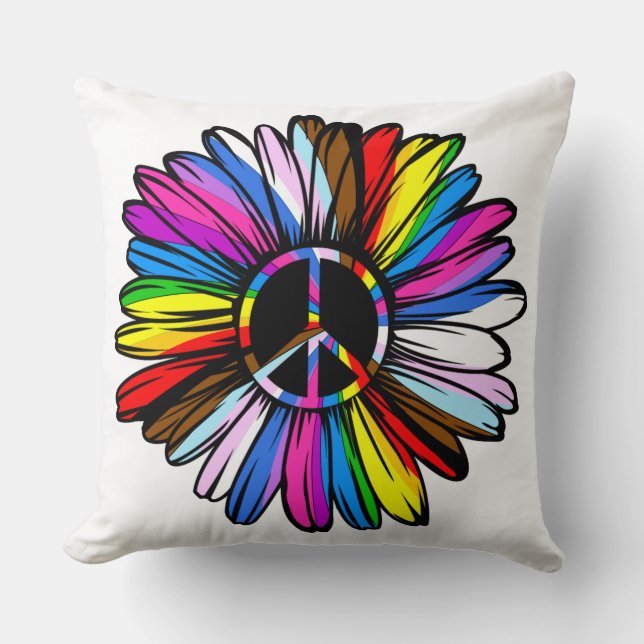 Progress Pride Peace Daisy - LGBTQ+ Love Wins Cushion (Front)