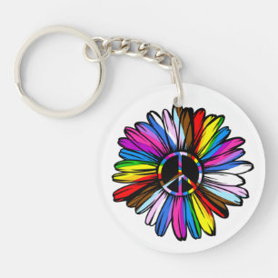 Progress Pride Peace Daisy - LGBTQ+ Love Wins Key Ring