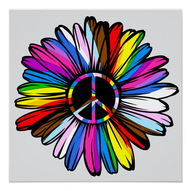 Progress Pride Peace Daisy - LGBTQ+ Love Wins Poster (Front)