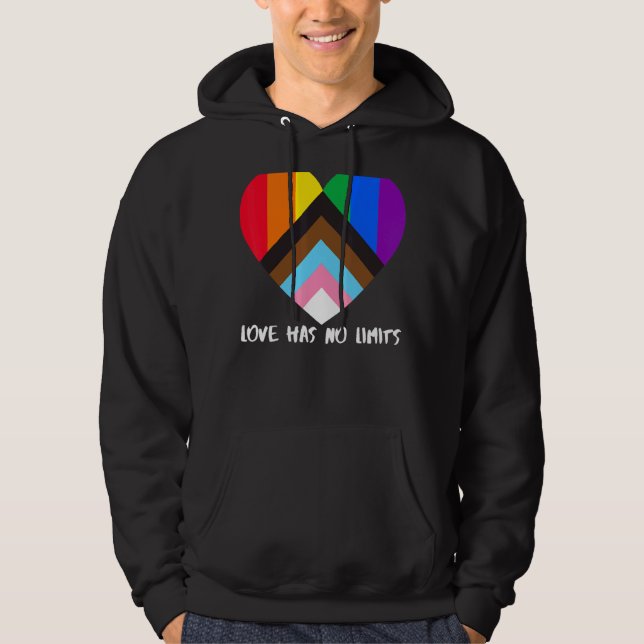 Progress Pride Rainbow Flag Inclusivity Heart  Lov Hoodie (Front)
