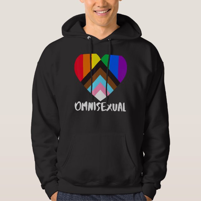 Progress Pride Rainbow Flag Inclusivity Heart  Omn Hoodie (Front)