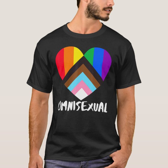 Progress Pride Rainbow Flag Inclusivity Heart  Omn T-Shirt (Front)