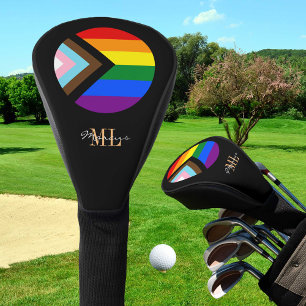 Progress Rainbow Flag golf, monogrammed / LGBTQ Golf Head Cover