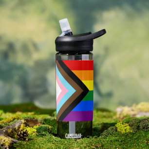 Progress Rainbow Flag, Pride, LGBTQ Water Bottle