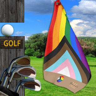 Progress Rainbow Flag & Pride monogrammed / LGBTQ Golf Towel