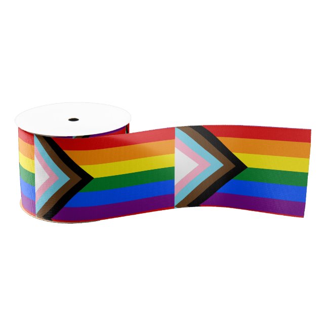Progress Rainbow Flag ribbon, LGBTQ & Pride flag Grosgrain Ribbon (Spool)