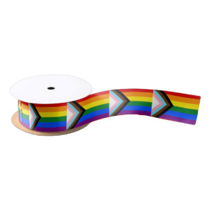 Progress Rainbow Flag ribbon, Pride flag & LGBTQ Satin Ribbon