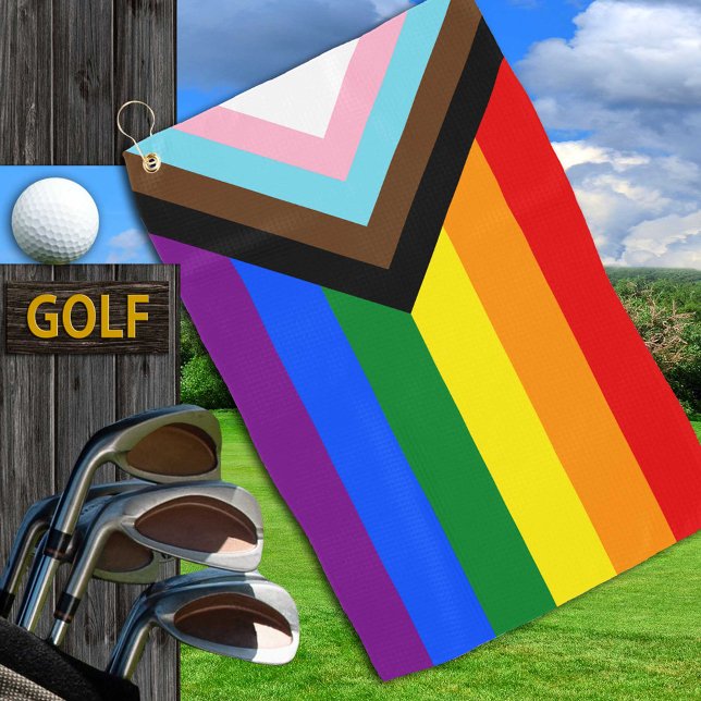 Progress Rainbow Flag towel, Pride Golf / LGBTQ  Towel (Creator Uploaded)