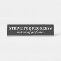 PROGRESS vs PERFECTION (or YOUR text) desk plate