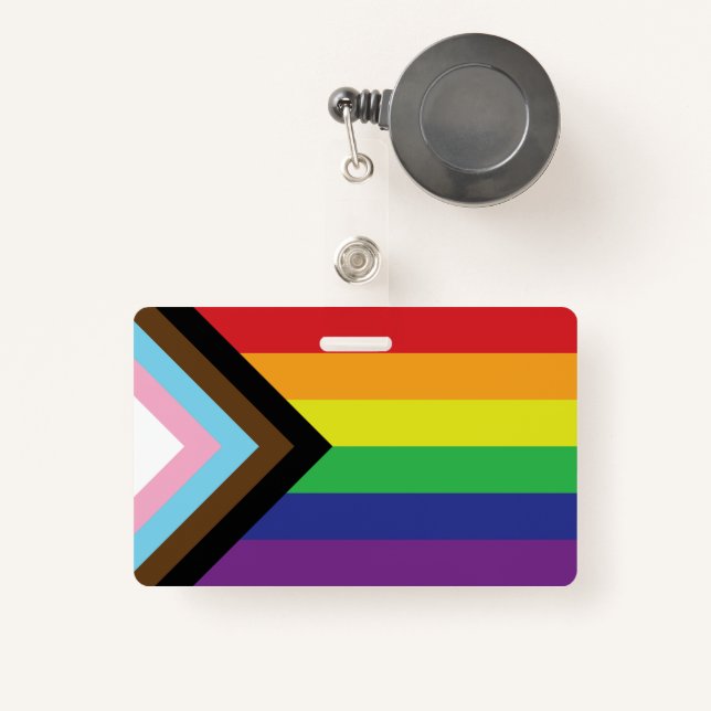 Progressive LGBTQIA Flag ID Badge (Front with Retractable)