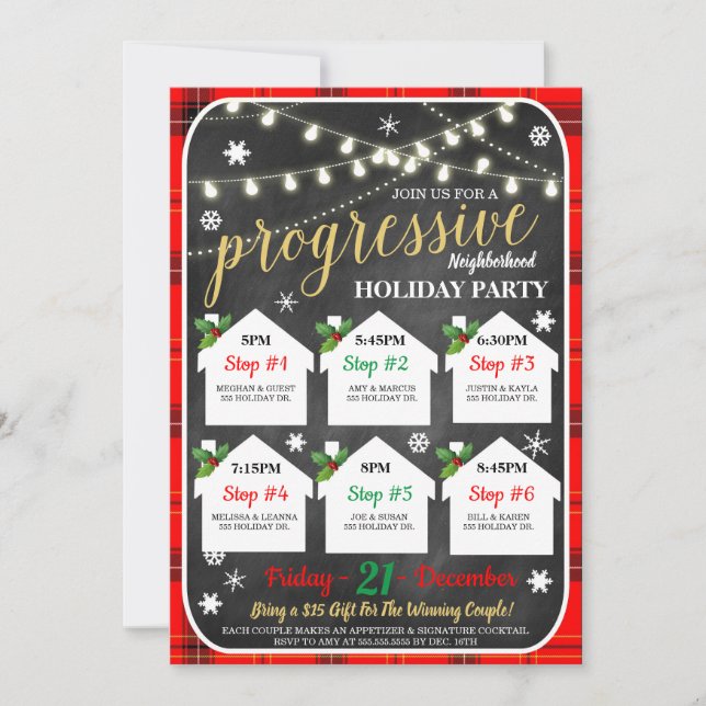 Progressive Neighbourhood Holiday Party Invitation (Front)