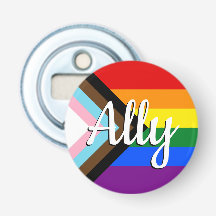 Progressive Pride Ally Button Bottle Opener