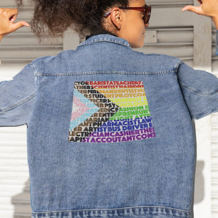 Progressive Rainbow Flag LGBT Gay Script Denim Jacket