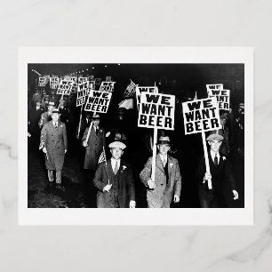 Prohibition Beer Protest 1950's Vintage Photograph Foil Holiday Postcard