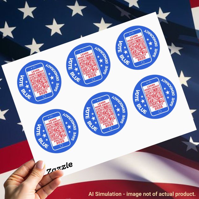 Project 2025 'Vote Blue - Save Democracy!' QR Code Classic Round Sticker (Creator Uploaded)