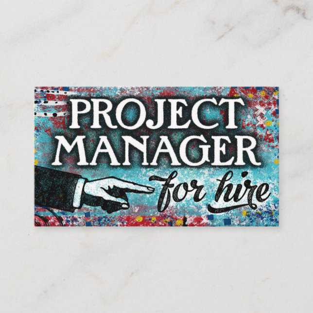 Project Manager For Hire Business Cards - Blue Red (Front)