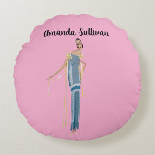 Projet de robe, ete, l'accroche-coeur (1924) round cushion