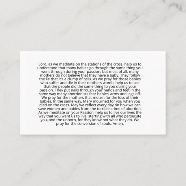 Prolife prayer  For the stations of the cross Business Card (Back)