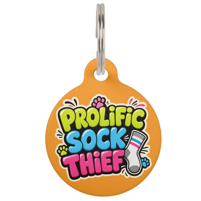 Prolific Sock Thief Funny Dog & Cat Pet Tag (Front)