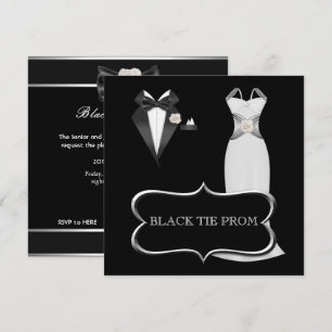 Prom High School Dance Formal White Black Tie Invitation