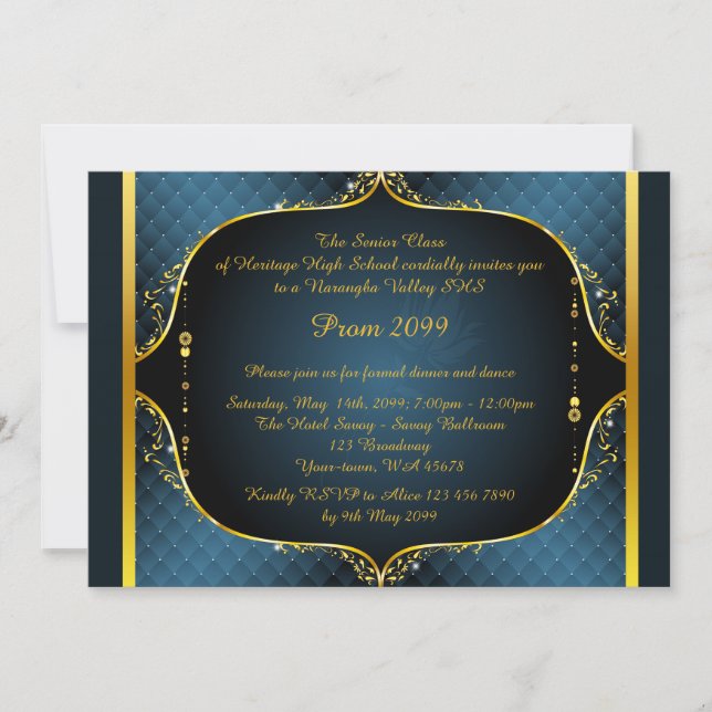 Prom invitation,Prom, Prom Senior,elegant, blue Invitation (Front)