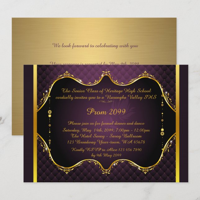 Prom invitation,Prom, Prom Senior,elegant, purple Invitation (Front/Back)