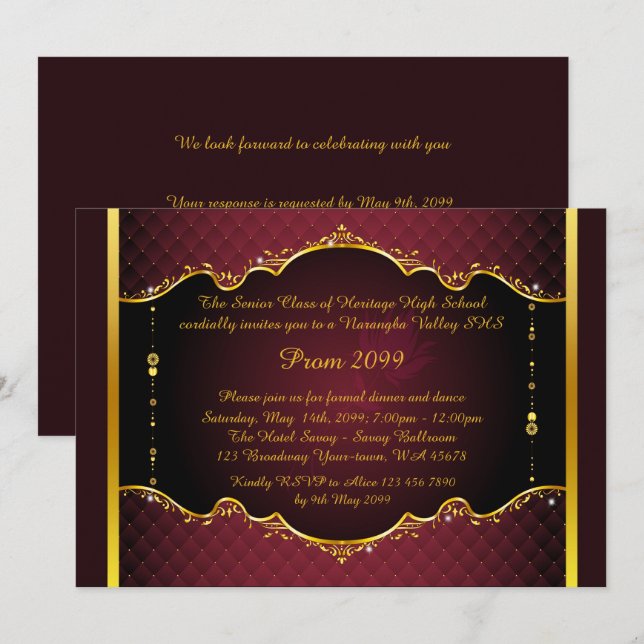 Prom invitation,Prom, Prom Senior,elegant, red Invitation (Front/Back)