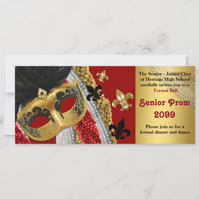 Prom Invitation Ticket style,Masquerade,chic,trend (Front)