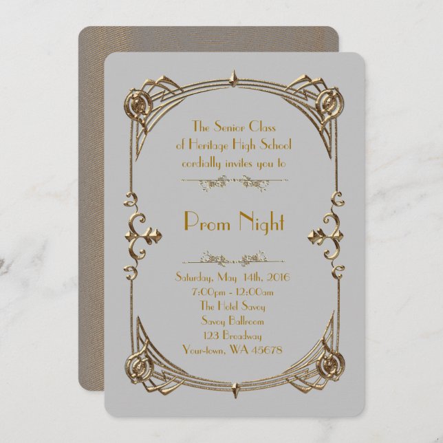 Prom Night Empire style, Melted gold, grey 2 Invitation (Front/Back)