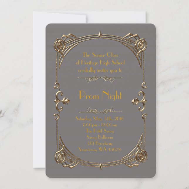 Prom Night Empire style, Melted gold, grey Invitation (Front)