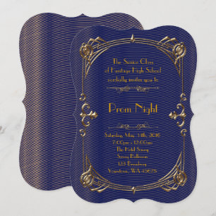Prom Night Empire style, Melted gold, navy, chic Invitation