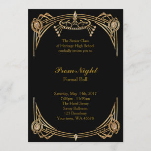 Prom Night, Formal Ball, black-gold Invitation