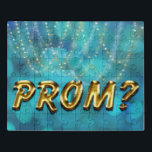 Prom? Promposal Faux Gold Twinkle Lights Jigsaw Puzzle<br><div class="desc">Ask someone to the prom with a faux gold Prom? jigsaw puzzle. Creative blue lights background accented with gold and white sparkly look of twinkle lights. Faux gold prom text/.</div>