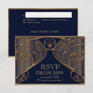 PROM RSVP, Great Gatsby, gold on navy Invitation