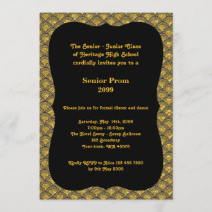 Prom senior, Gatsby style, black & gold, back gold Invitation