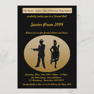 Prom senior, Gatsby style, black & gold, text back Invitation