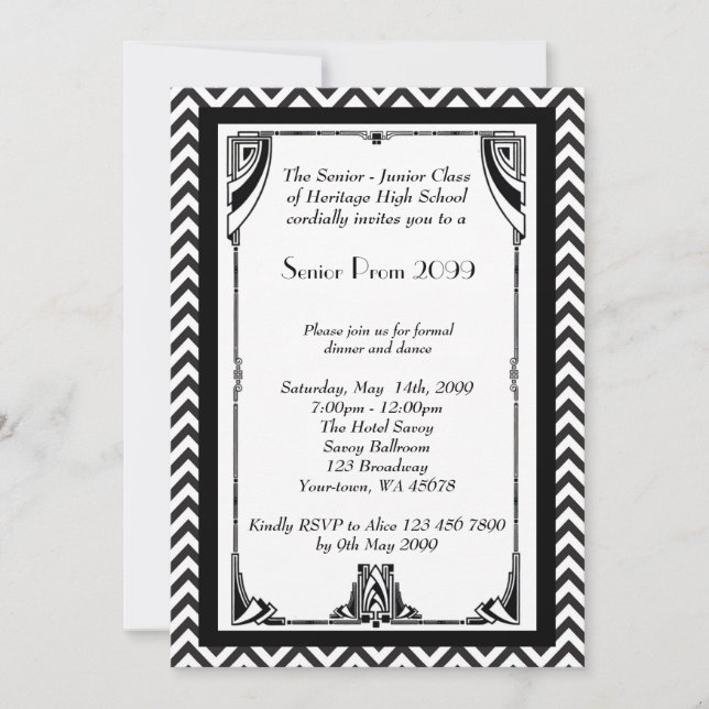 Prom senior, Gatsby style, black & white, frame Invitation (Front)