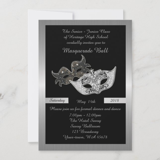 Prom Senior-Junior, black, masquerade mask Invitation (Front)