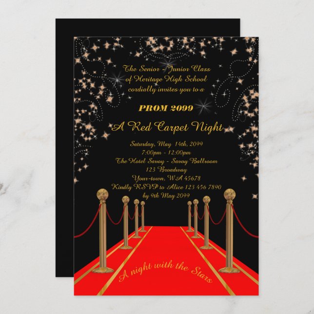 Prom Senior-Junior, Gatsby style, Red Carpet Night Invitation (Front/Back)