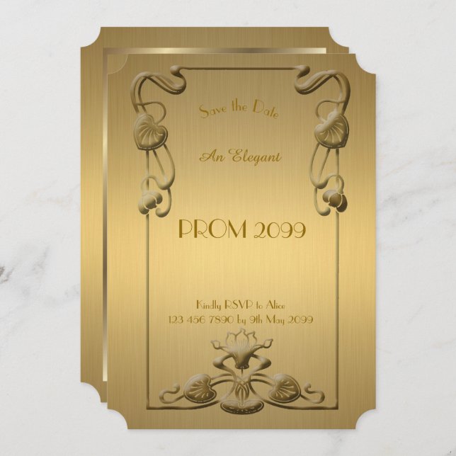 Prom Senior-Junior, Gold x Gold Geometric,Art Deco Invitation (Front/Back)