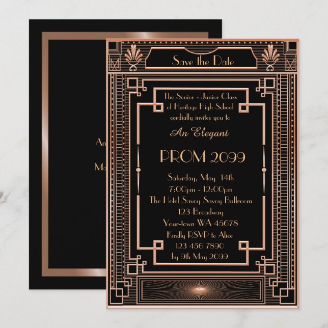 Prom Senior-Junior, white Gold Geometric Emperor Invitation (Front/Back)